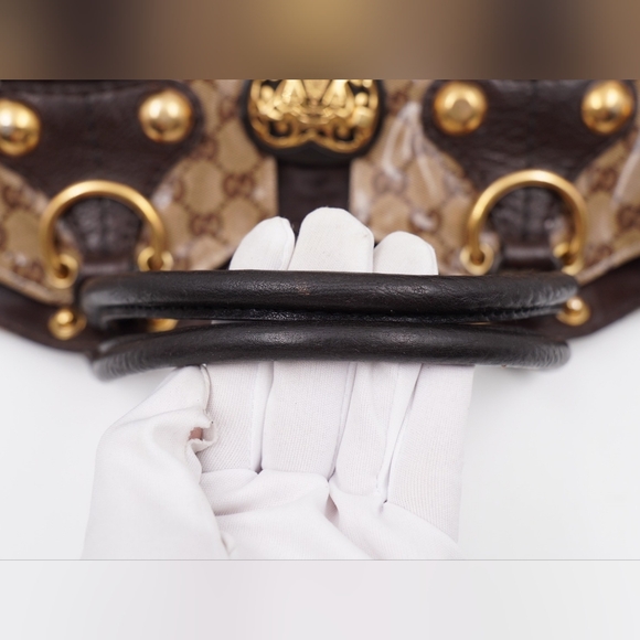 CE16 💖 GUCCI GG Crystal Canvas Babouska Heart Stud Fringe Tote Bag - Picture 12 of 13